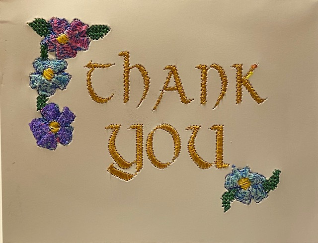 Embroidered "Thank You" cards